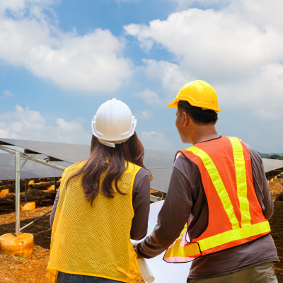 Ingeniería Eléctrica, técnico instalando paneles solares